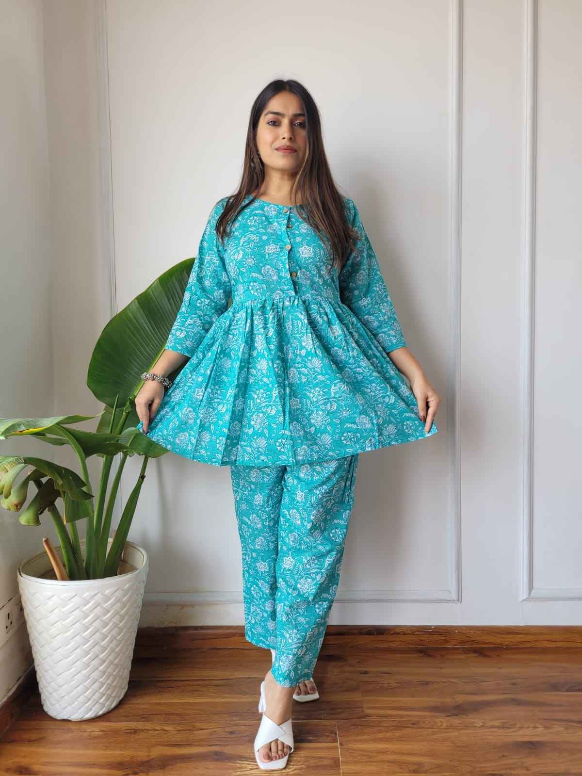 Traditional Bagru Print Cotton Kurti Palazzo Set