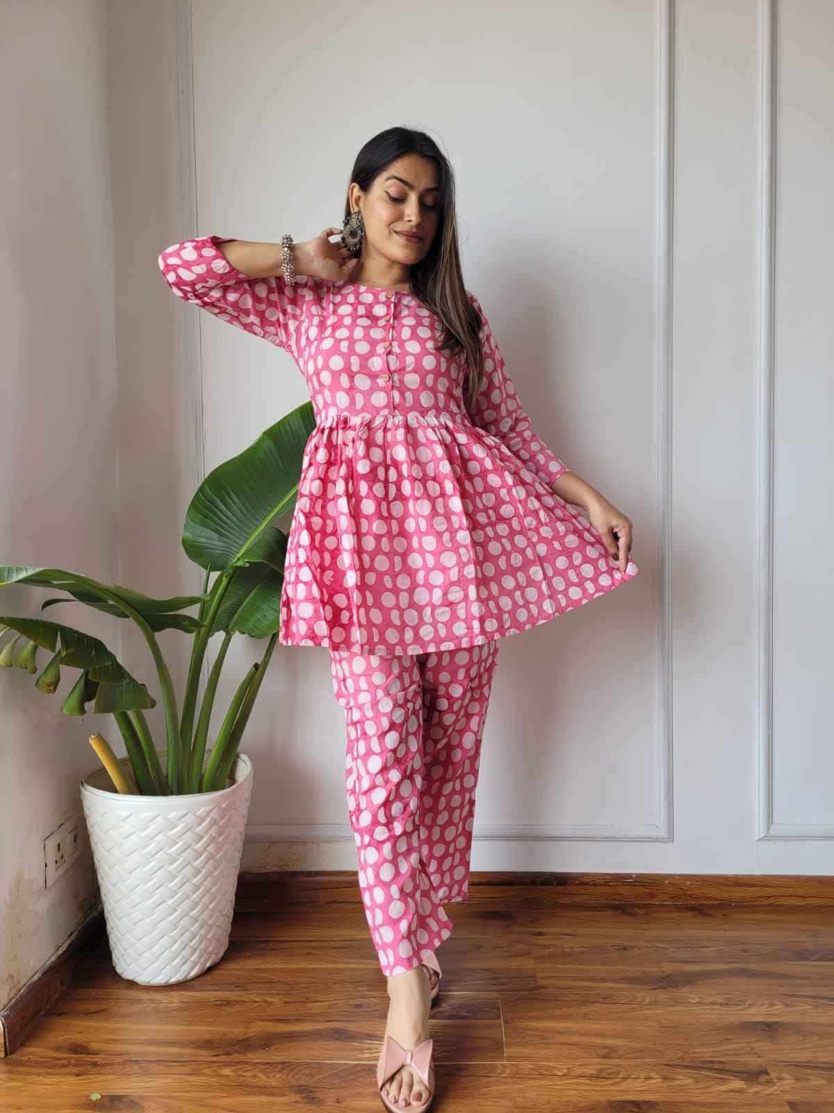 Traditional Bagru Print Cotton Kurti Palazzo Set