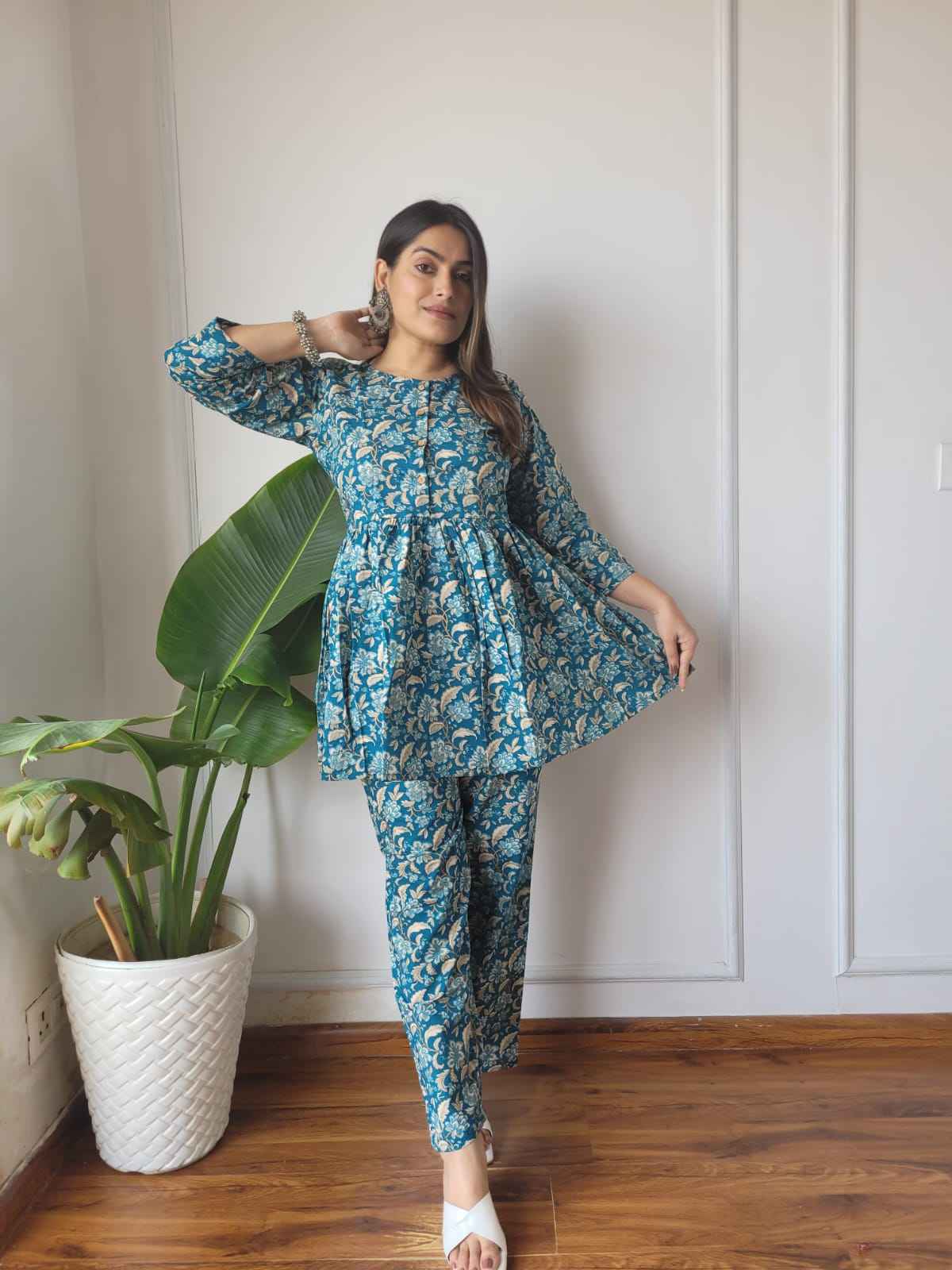 Traditional Bagru Print Cotton Kurti Palazzo Set