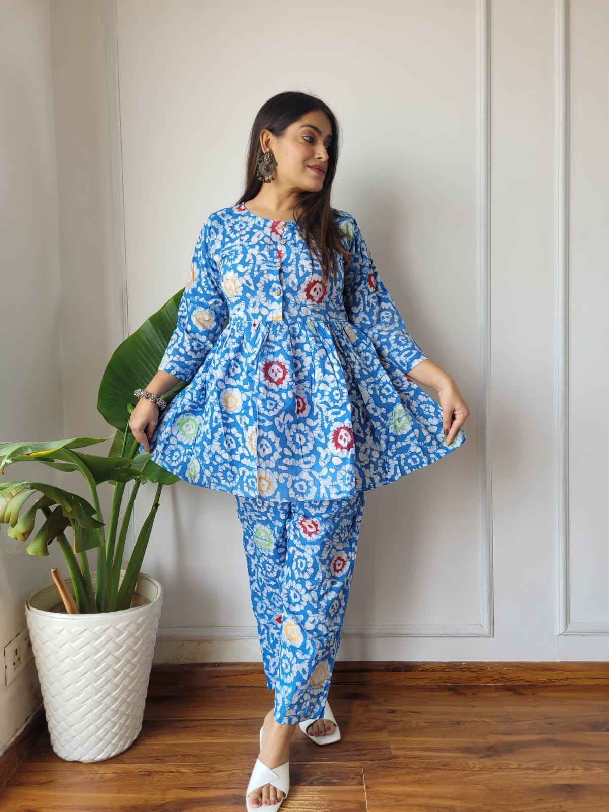 Traditional Bagru Print Cotton Kurti Palazzo Set