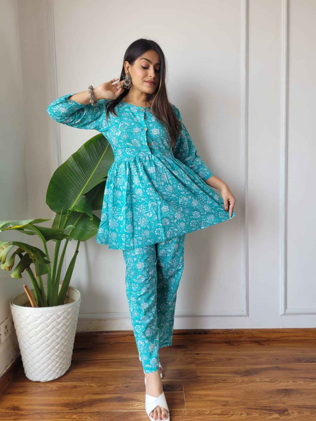 Traditional Bagru Print Cotton Kurti Palazzo Set