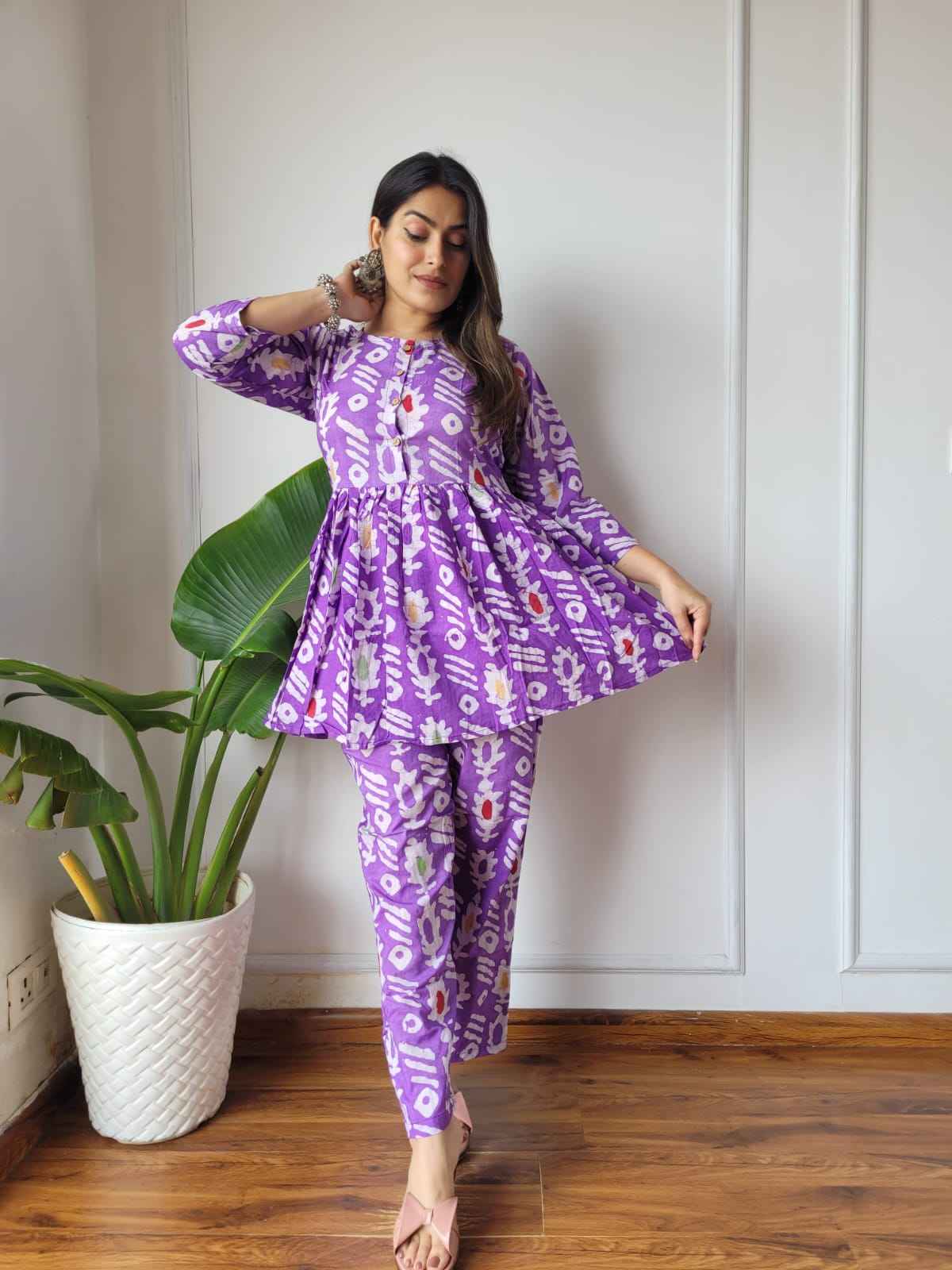 Traditional Bagru Print Cotton Kurti Palazzo Set