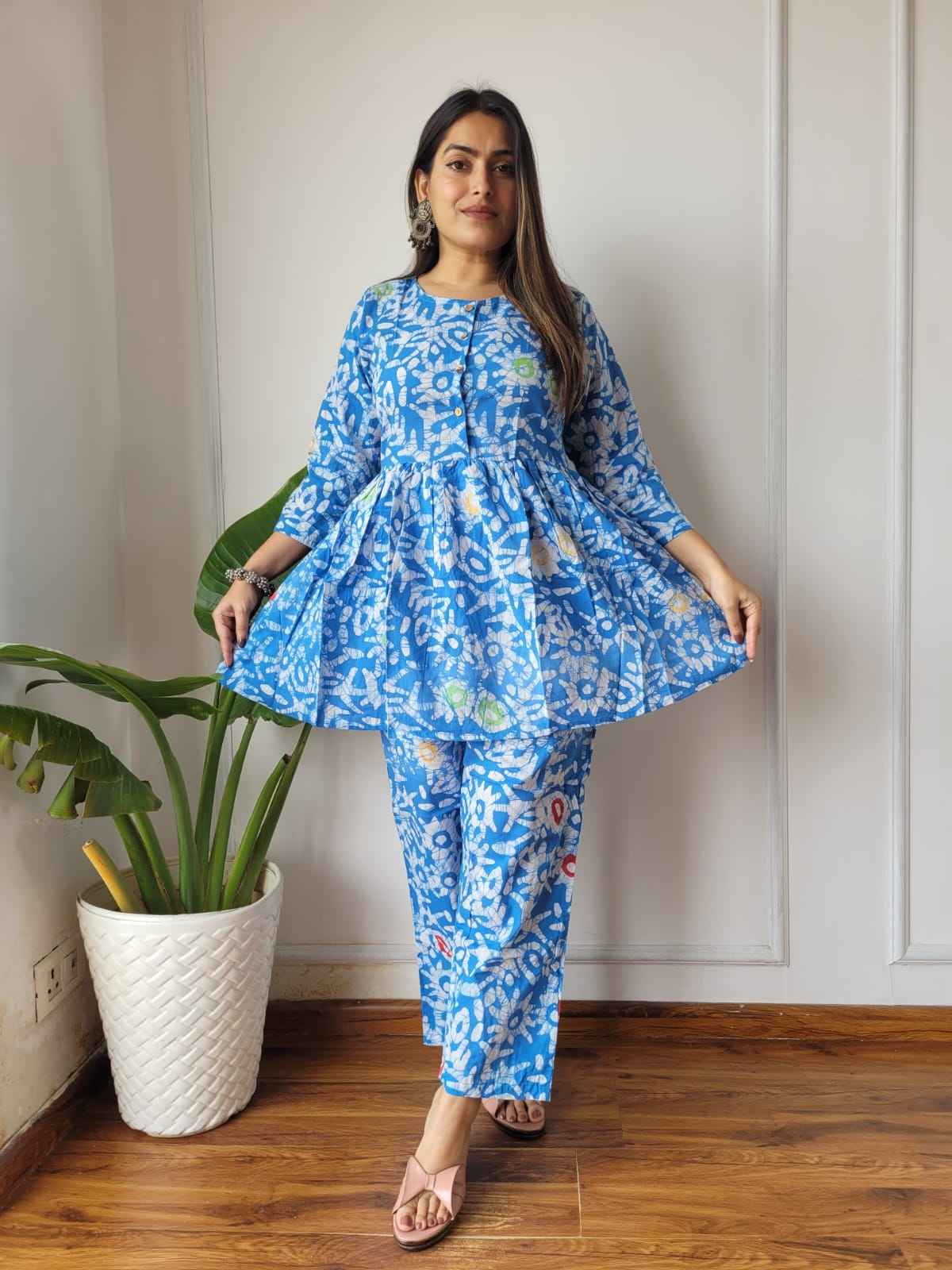 Traditional Bagru Print Cotton Kurti Palazzo Set
