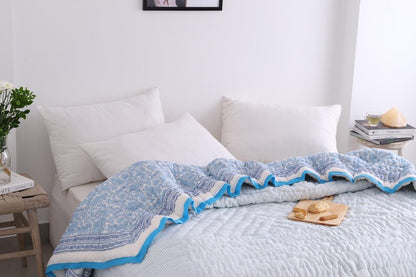 Blue Bird Floral Print Reversible Indian Jaipuri Cotton Razai