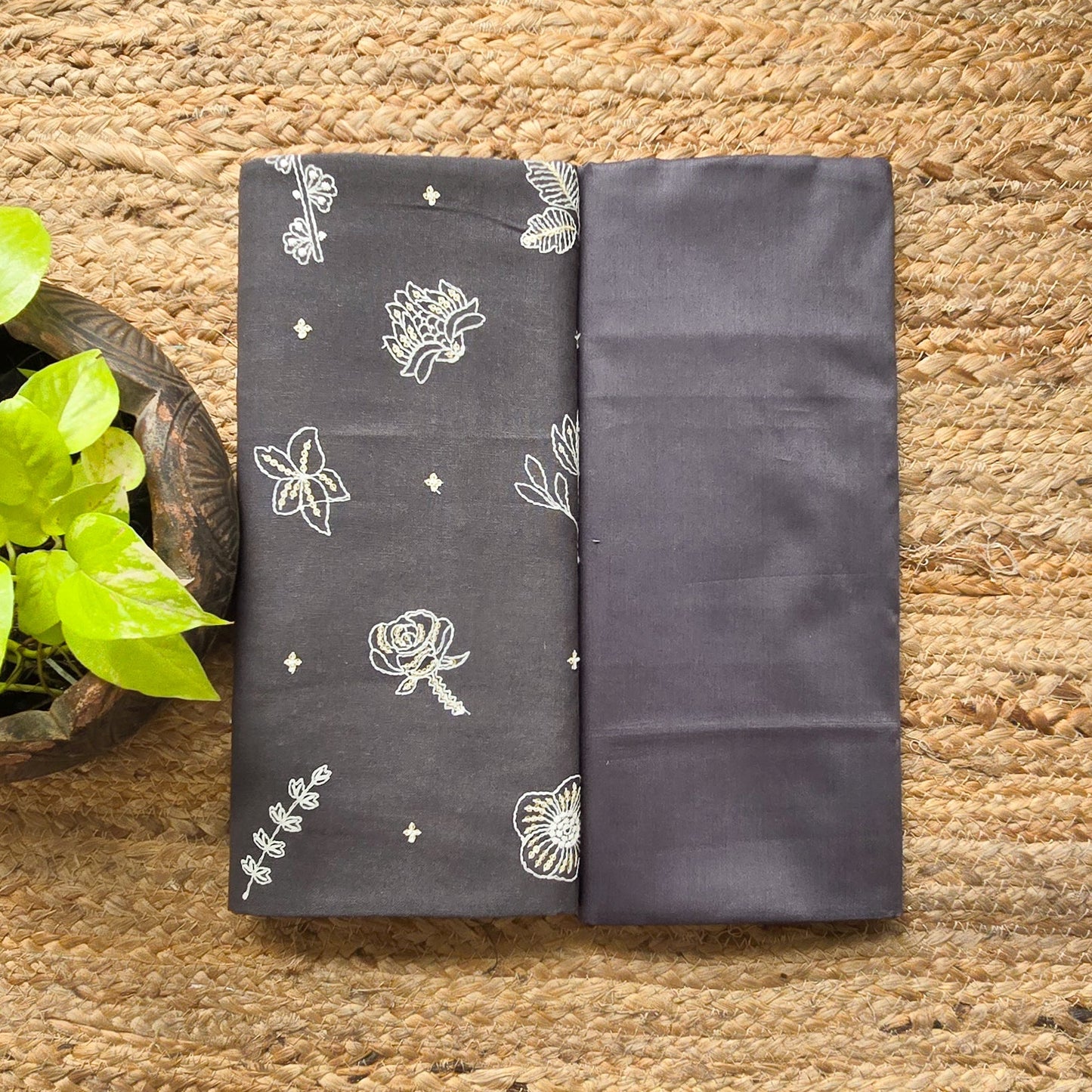 Top Bottom Combo Pure Cotton Grey With Embroidered Fabric