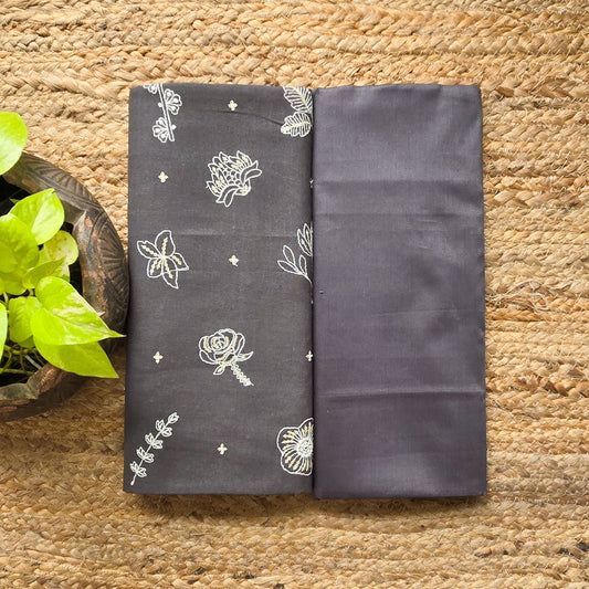 Top Bottom Combo Pure Cotton Grey With Embroidered Fabric