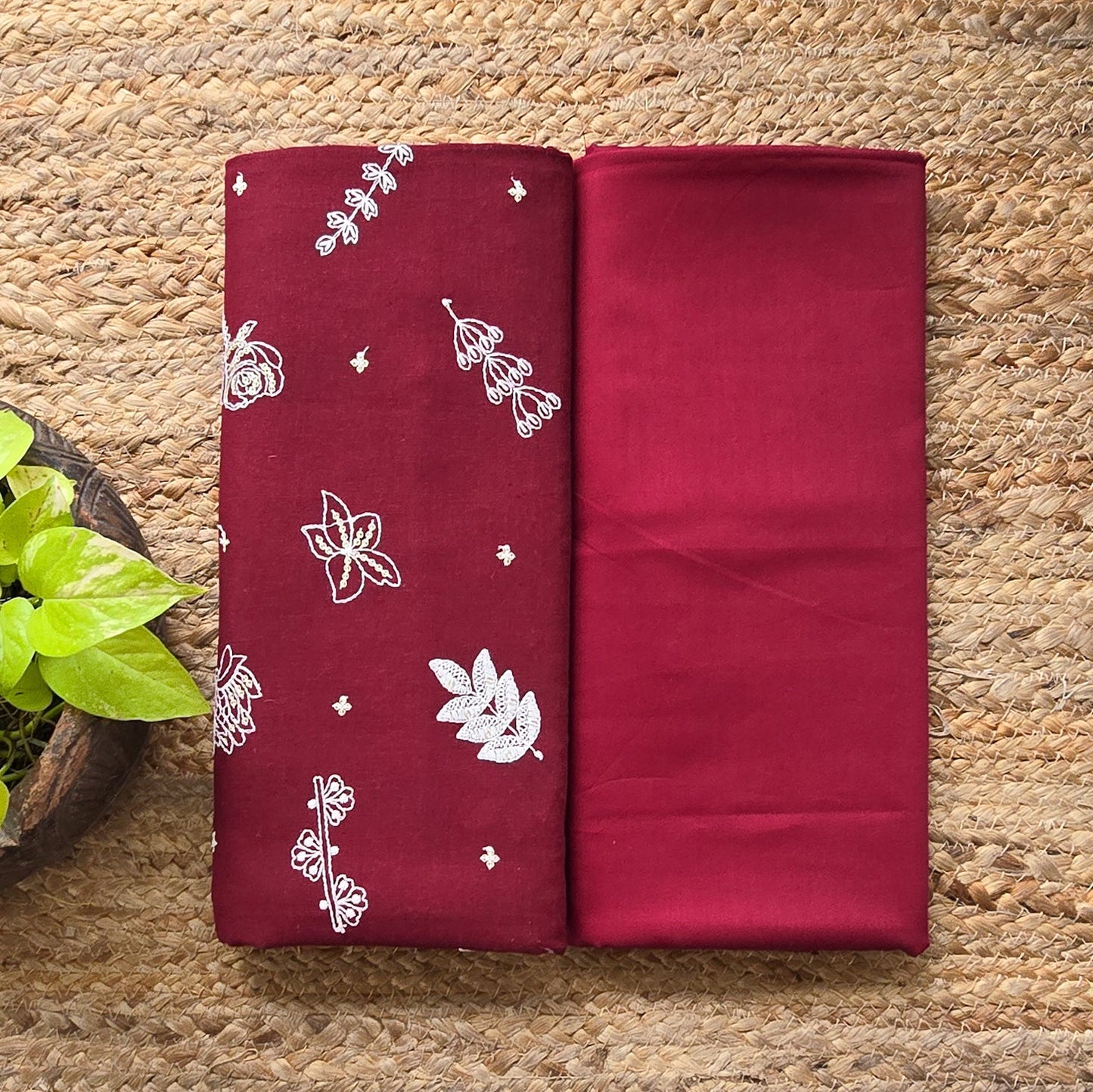 Top Bottom Combo Pure Cotton Maroon With Embroidered