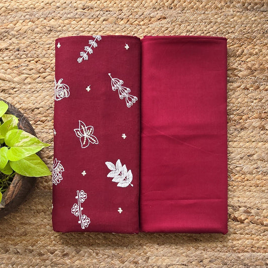 Top Bottom Combo Pure Cotton Maroon With Embroidered