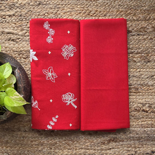 Top Bottom Combo Pure Cotton Red With Embroidered Fabric