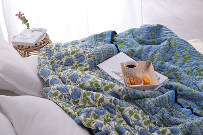 Blue Lotus Handcraft Indian Cotton Block Printed Winter Kantha Quilt
