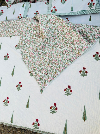 Heritagewear Hand Block Printed Reversible Cotton Quilt