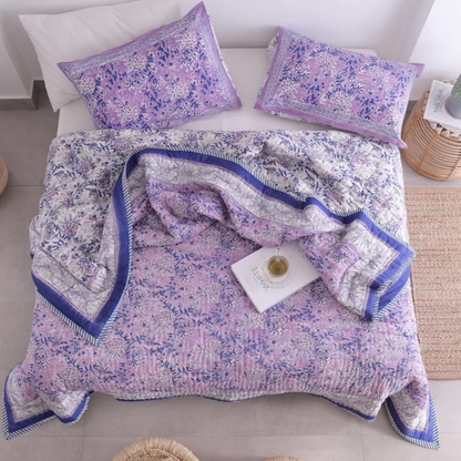Purple Indian Cotton Quilt – Hand Block Printed Comfort All-Season