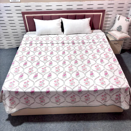 Pink Floral Reversible Summer Cotton Dohar Blanket