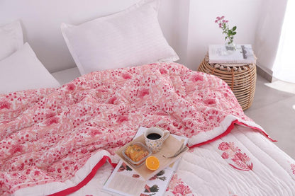 Pink Red Printed Reversible Cotton Duvet Quilt