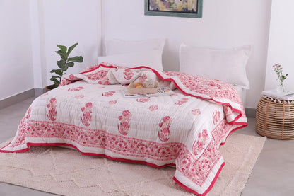 Pink Red Printed Reversible Cotton Duvet Quilt