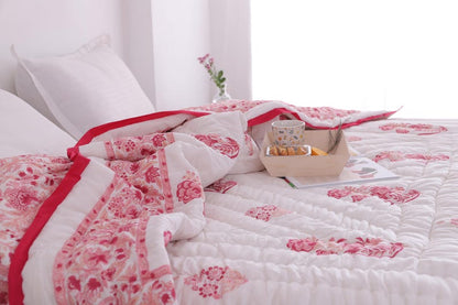 Pink Red Printed Reversible Cotton Duvet Quilt