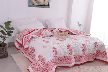 Pink Red Printed Reversible Cotton Duvet Quilt