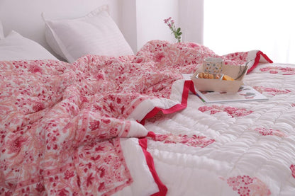 Pink Red Printed Reversible Cotton Duvet Quilt