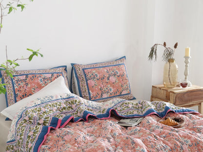 Blue White Indian Jaipuri Block Print Cotton Razai