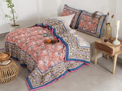 Blue White Indian Jaipuri Block Print Cotton Razai