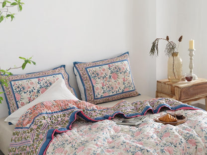 Blue White Indian Jaipuri Block Print Cotton Razai