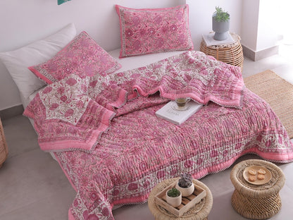 Pink Rose Natural Indian Cotton Reversible Winter Quilt