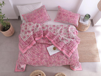 Pink Rose Natural Indian Cotton Reversible Winter Quilt