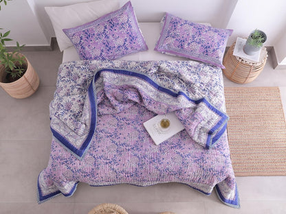 Purple Indian Cotton Quilt – Hand Block Printed Comfort All-Season