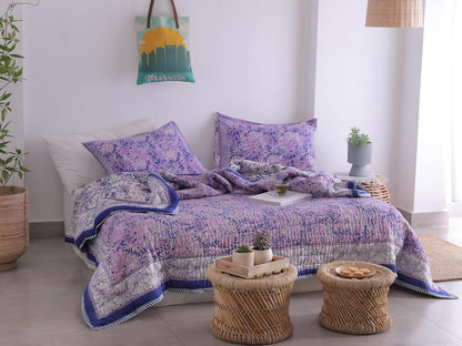 Purple Indian Cotton Quilt – Hand Block Printed Comfort All-Season