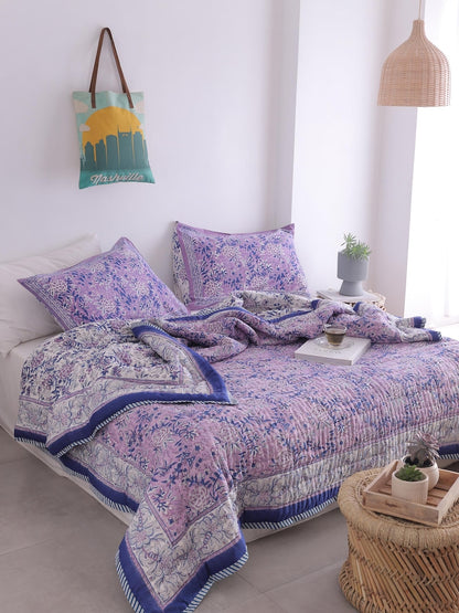 Purple Indian Cotton Quilt – Hand Block Printed Comfort All-Season