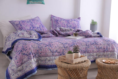 Purple Indian Cotton Quilt – Hand Block Printed Comfort All-Season