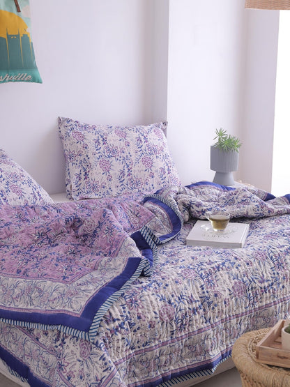 Purple Indian Cotton Quilt – Hand Block Printed Comfort All-Season