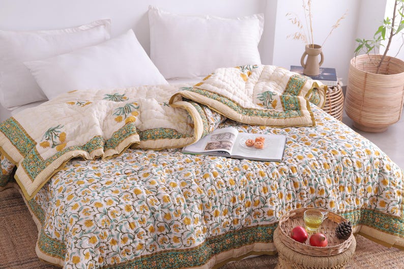 Indian Hand Block Printed Floral Hand Block Cotton Lightweight Doona