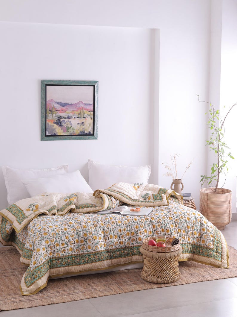 Indian Hand Block Printed Floral Hand Block Cotton Lightweight Doona