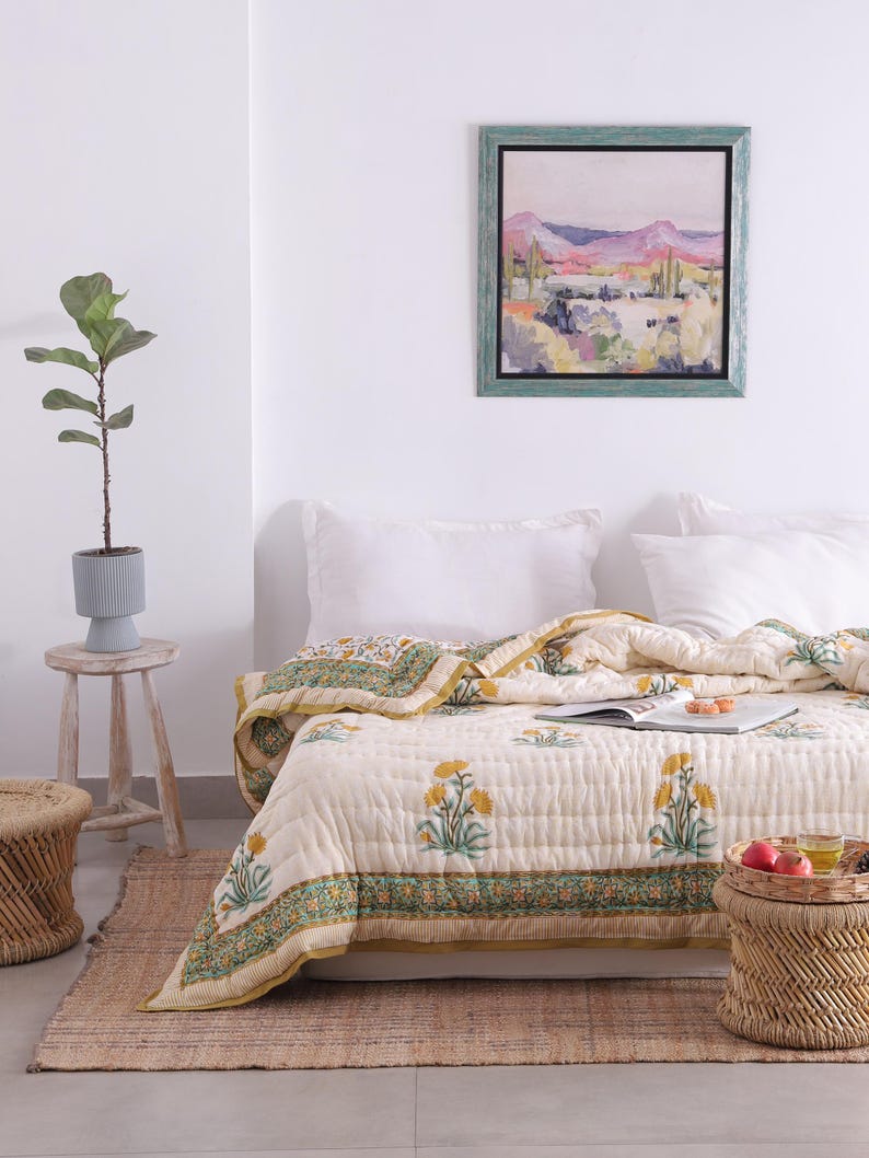Indian Hand Block Printed Floral Hand Block Cotton Lightweight Doona