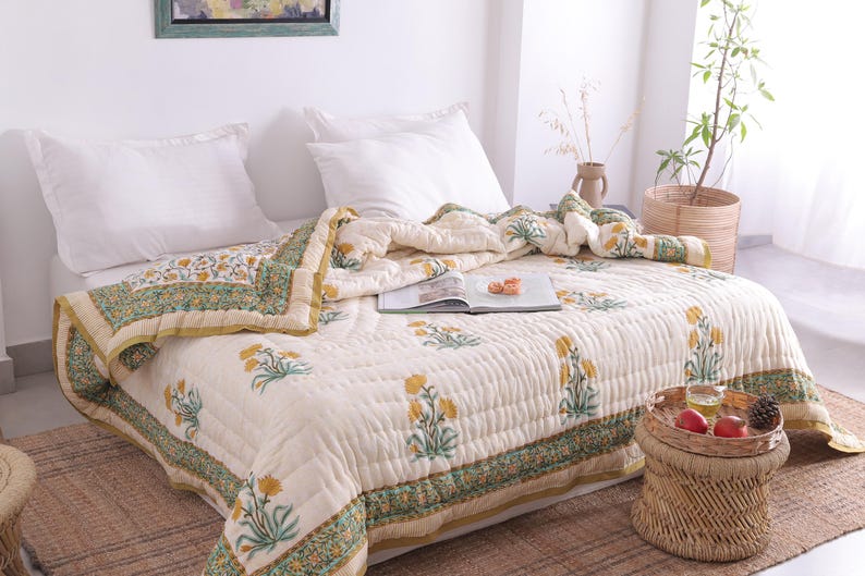 Indian Hand Block Printed Floral Hand Block Cotton Lightweight Doona