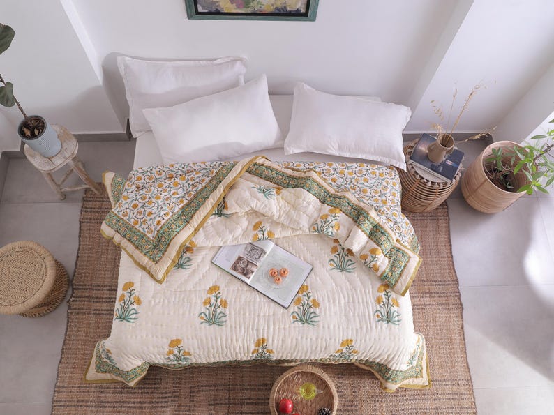 Indian Hand Block Printed Floral Hand Block Cotton Lightweight Doona