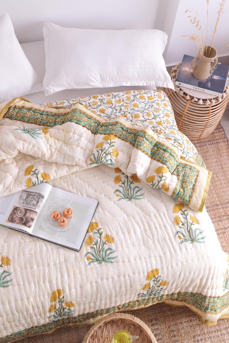 Indian Hand Block Printed Floral Hand Block Cotton Lightweight Doona