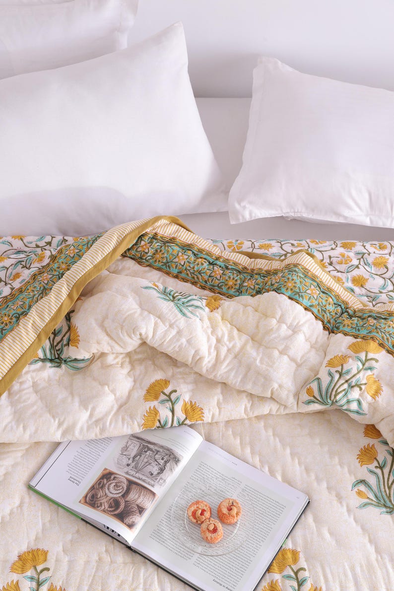 Indian Hand Block Printed Floral Hand Block Cotton Lightweight Doona