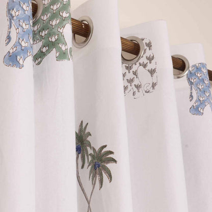 Elephant In Goa hand block printed curtains - Heritagewear