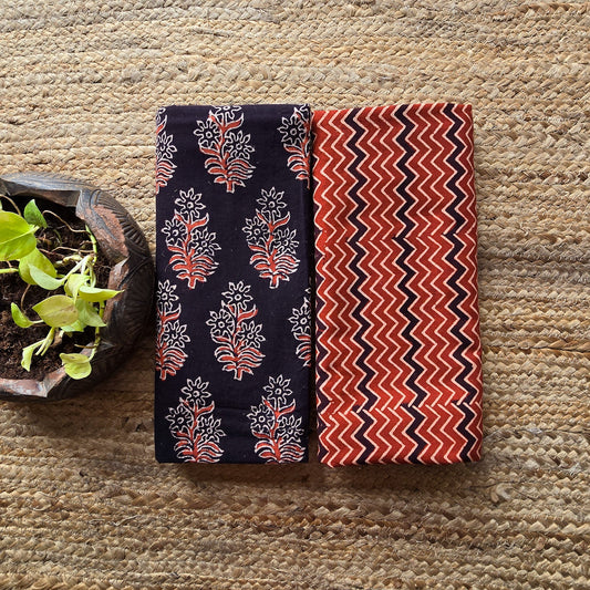 Top Bottom Combo Pure Cotton Ajrak Vegetable Dyed Black