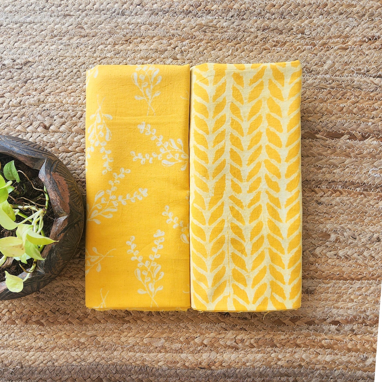 Top Bottom Combo Pure Cotton Yellow With White Motif Hand