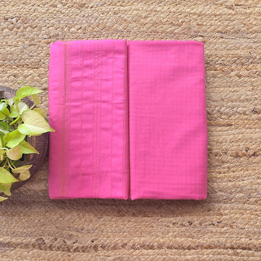 Pure Cotton Handloom Pink Zari Strips Top And Bottom
