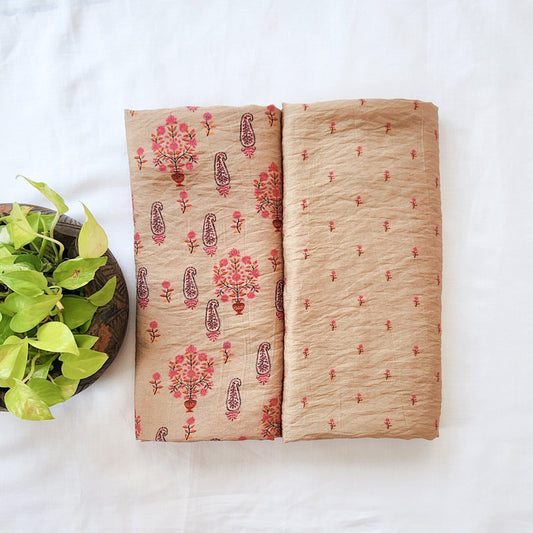 Mogra chikoo Brown And Pink Flower Motif With Small Tiny