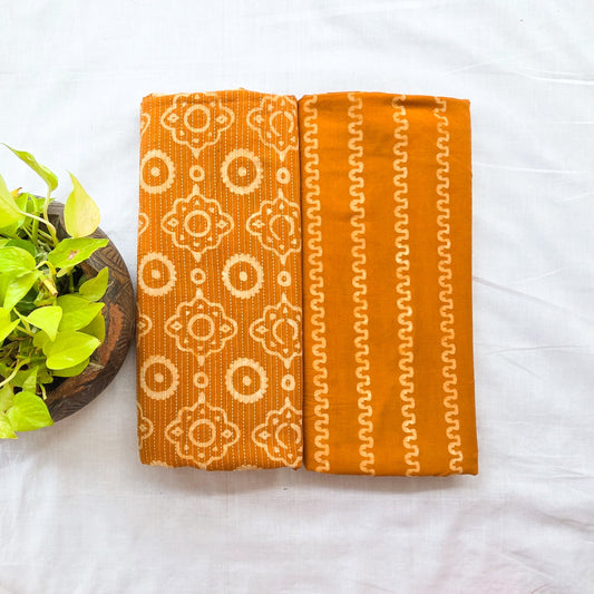 Pure Cotton Dabu Yellow With U Waves With Integrated