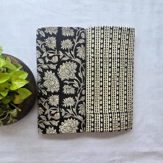 Top Bottom Combo Pure Cotton Bagru Black With Cream Jaal