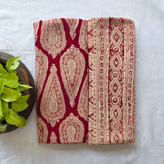 Top Bottom Combo Modal Cotton Kalamkari Red With Cream