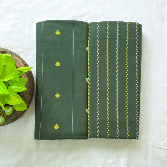 Pure Cotton Combo Handloom Dark Green With Stripes Top