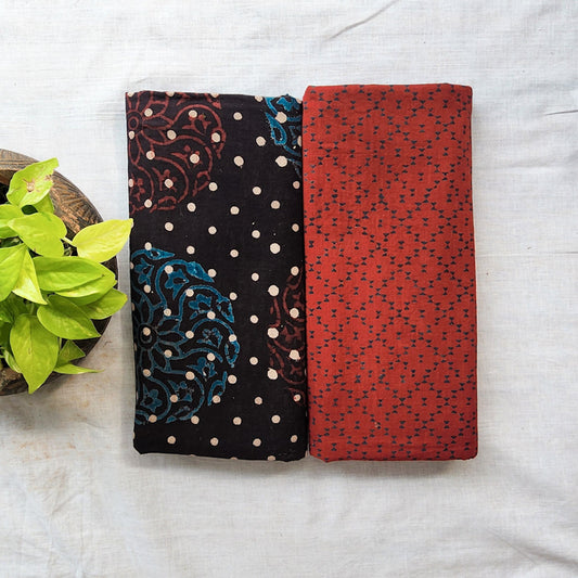 Pure Cotton Ajrak Black With Red Top Bottom Combo