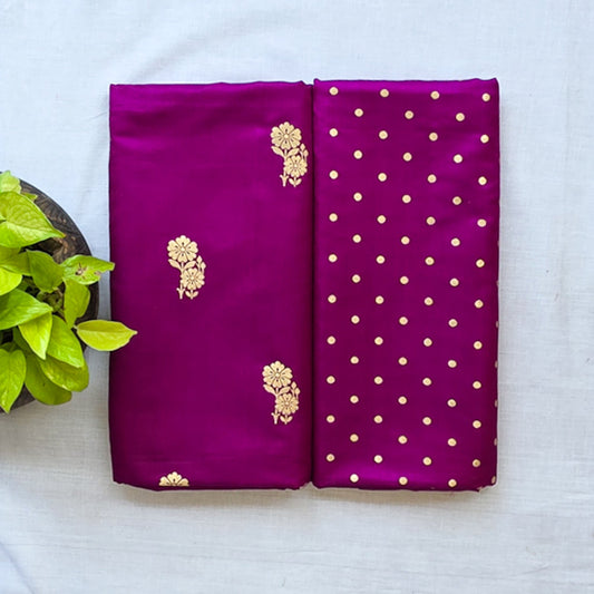 Brocade Purple With Flower Plant Motif And Polka Dot Top